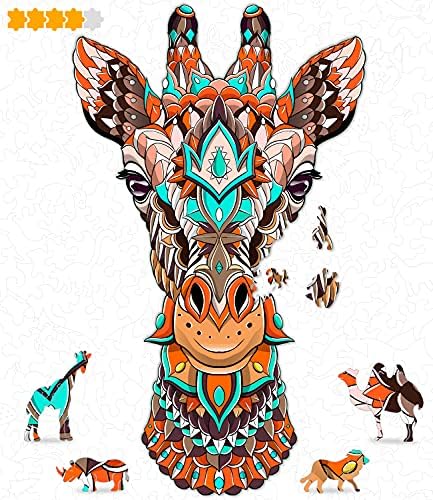 Hodslen Woods - Animal Wooden Jigsaw Puzzles for Kids (12+ Years) Adult, Teens, Family; Animal Majestic Shaped Natural Wood Puzzle, Expert Level, 9x15.3 in. (23x39 cm), 130 pcs, L - Size – Giraffe