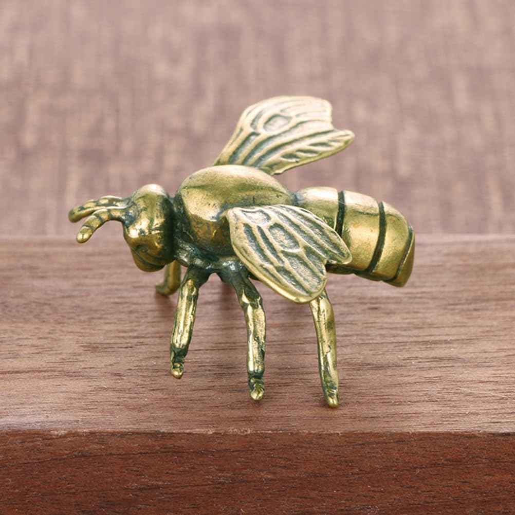 2 PCS Gold Bee Figurines: Vintage Brass Bee Statues Decorative, Brass Animal Ornament DIY Craft, Small Brass Metal Bee Desktop Ornament for Rustic Office Home Decor Wall Art Gift image 5