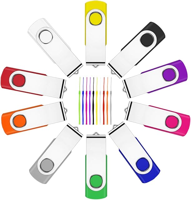 4GB Memory Stick 10 Pack-USB Flash Drives USB 2.0 Swivel Design Pen Drive,Thumb Drive for Data Storage,Zip Drive and Jump Drive with LED Light-Multiple colour