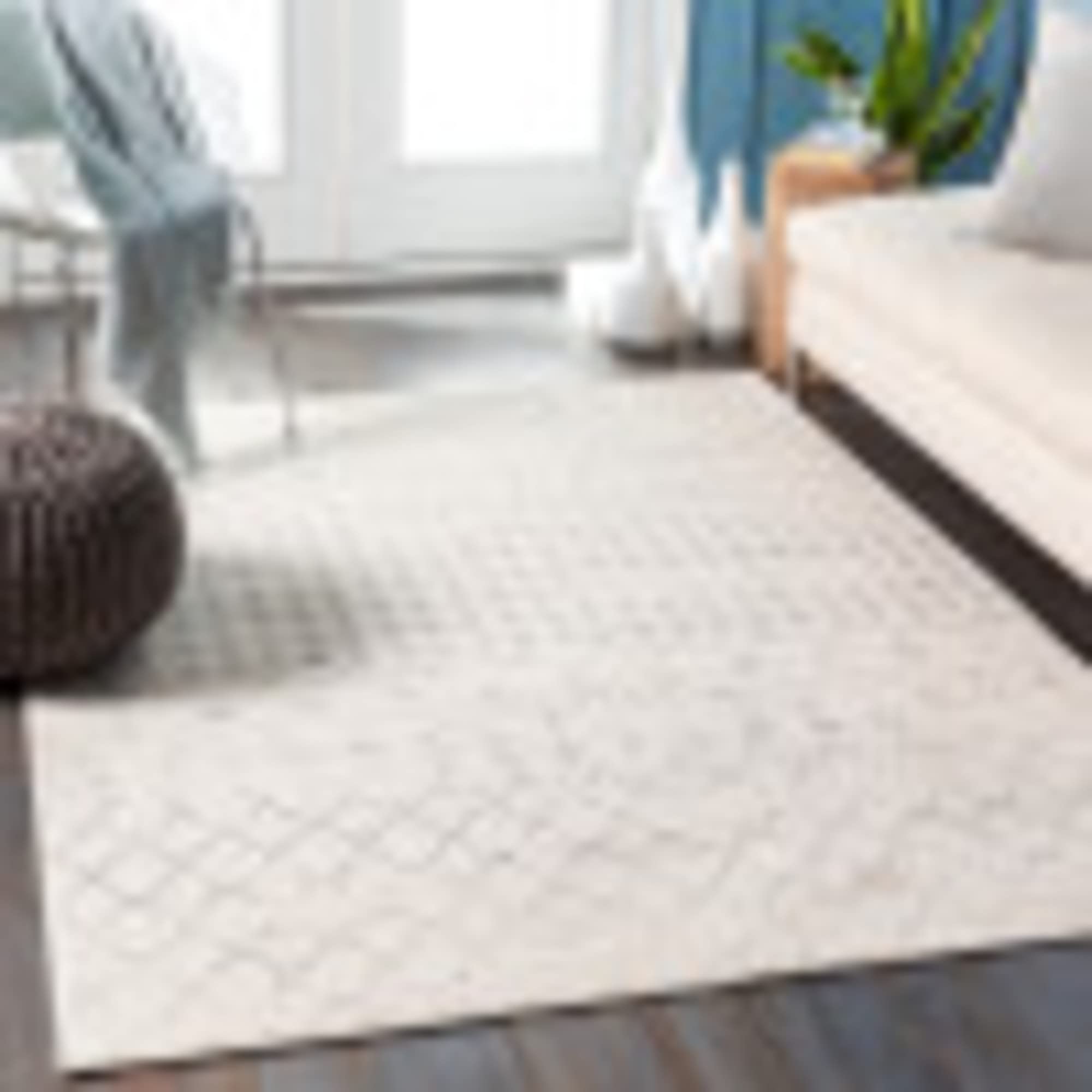 Livabliss Sofia Santiago Geometric Carpet 200x275 cm, Scandi Neutral Abstract Boho Design for Living Room, Dining & Kitchen, Easy Care Pile, Ivory Grey