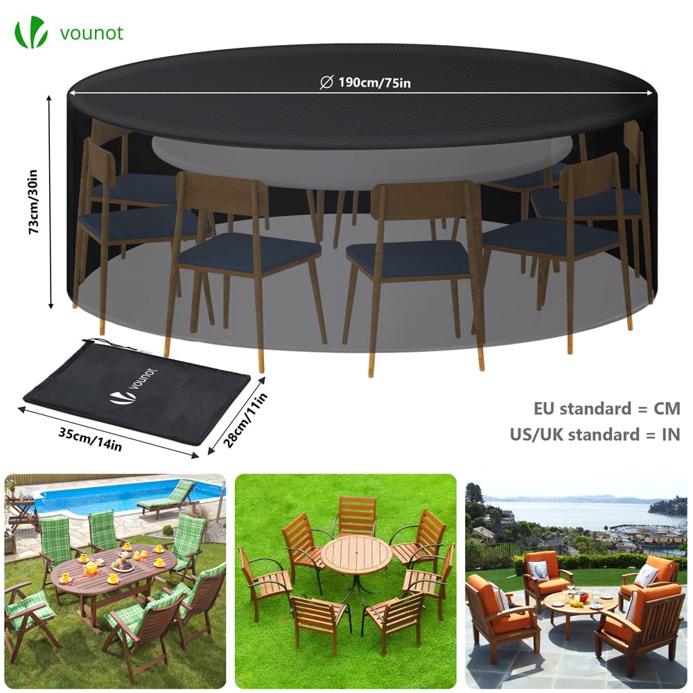 VOUNOT Garden Furniture Covers, 190x73cm, Waterproof, Anti-UV, Windproof, Heavy Duty Oxford Fabric with Reinforced Lines - Image 2