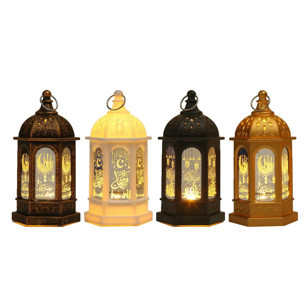 Ramadan Decorations Lantern, LED Eid Mubarak Lamp, Ramadan Festival Table Light, Battery Powered Vintage Decorative Ramadan Lantern, Home Festival Decoration Gift for Home Tabletop (4pcs)