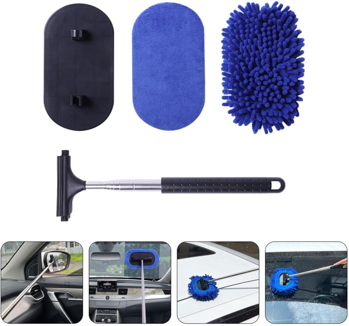 Telescopic Windshield Cleaner Tool Design for Window Rearview Mirror and Interior Cleaning Microfiber Cloth for Easy Storage and Use