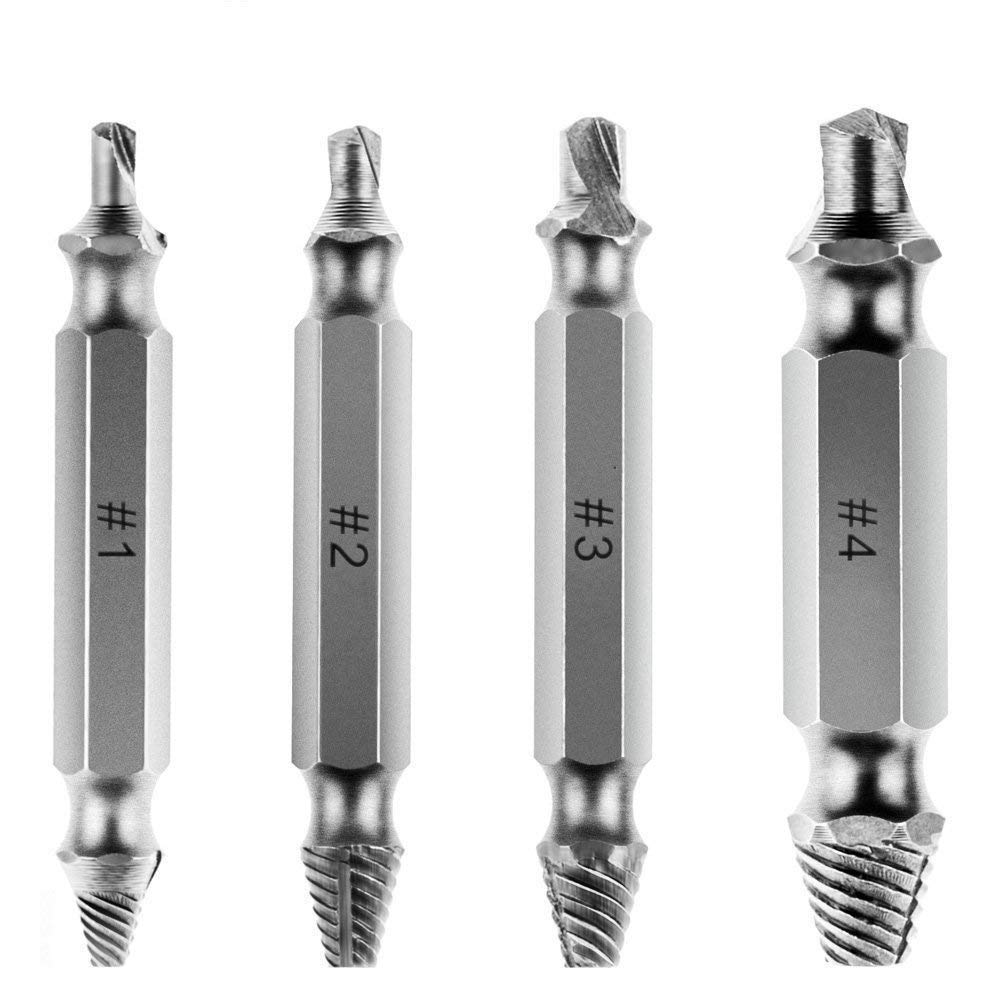 StayWay Steel Speed Out Damaged Screw Extractor 4 Piece Set for Any Size Screw or Bolt