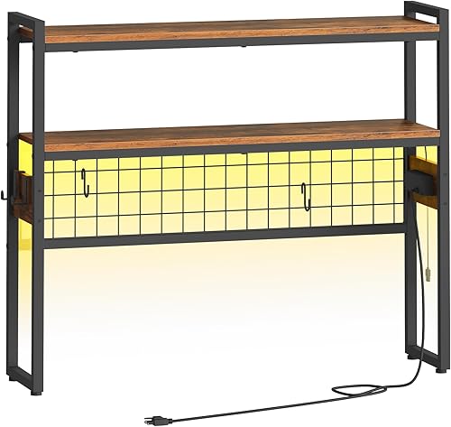 Miniatura 12 de HOOBRO Estantería de escritorio, organizador de escritorio de 2 niveles, estante de almacenamiento de oficina de madera de 29.9 pulgadas con tomas,