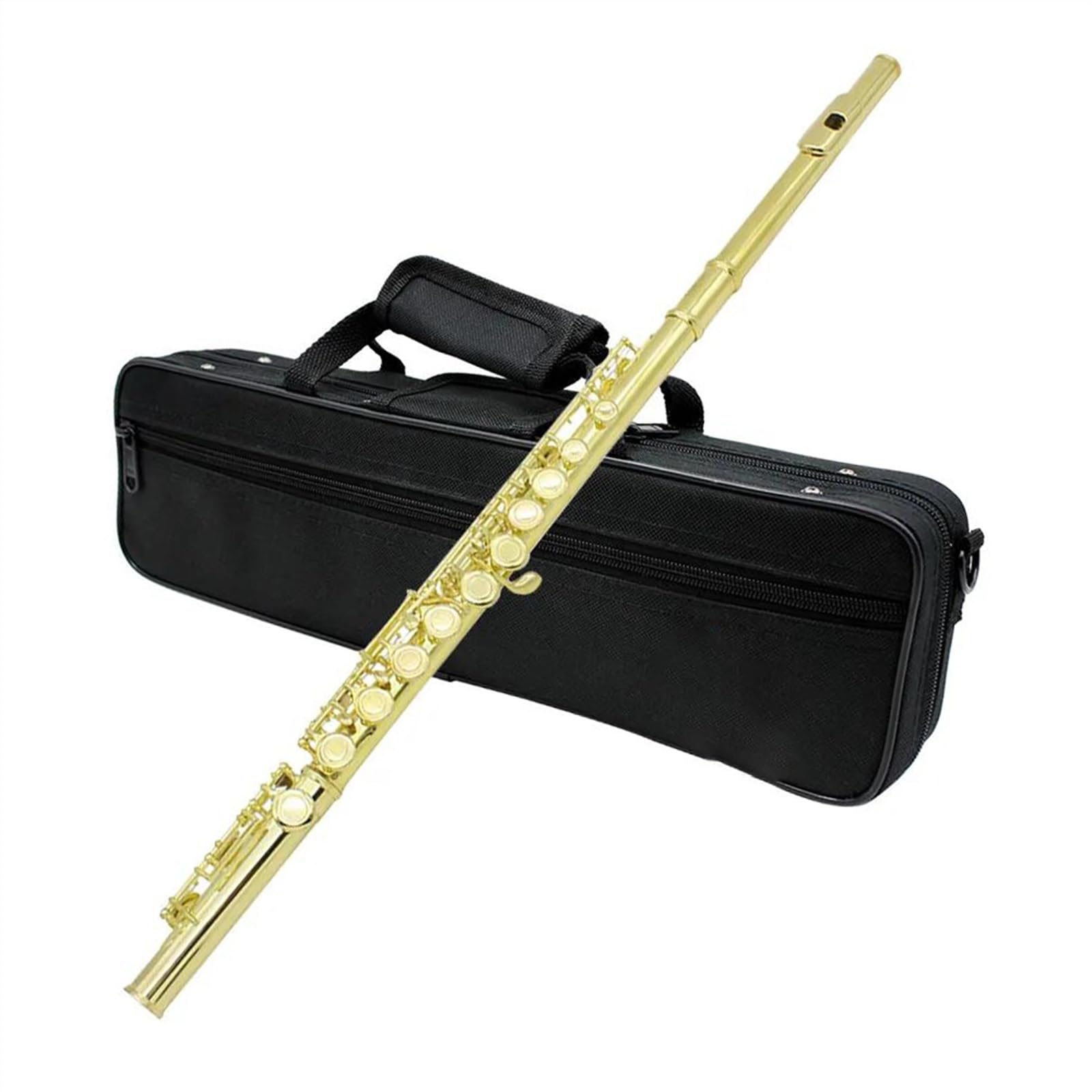 Profesional Flauta Travesera Flauta de concierto chapada en oro profesional con llave C, 16 agujeros cerrados, con caja