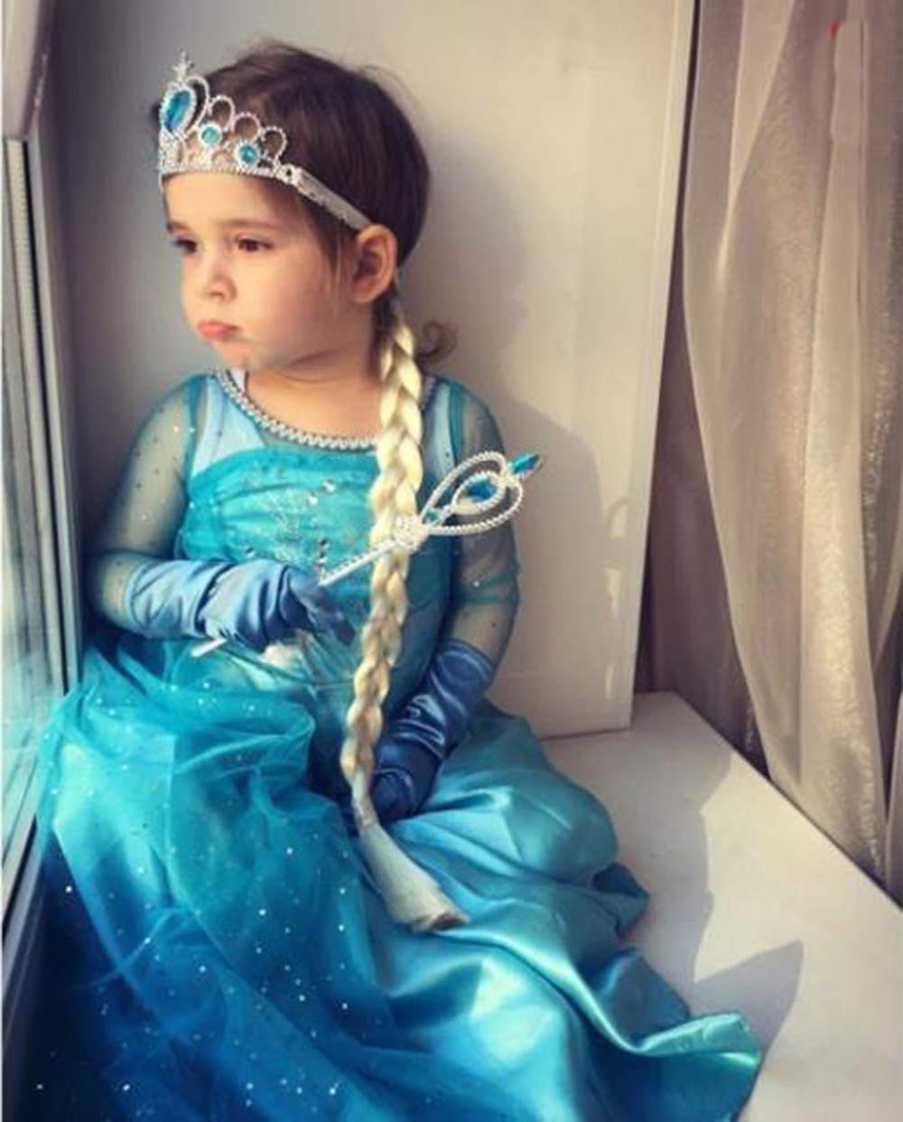URAQT Elsa Prinzessin Schmuck Set - Krone, Kleid, Handschuhe, Tiara Braid, Zauberstab, Ohrringe, Ringe - Geeignet für Mädchen