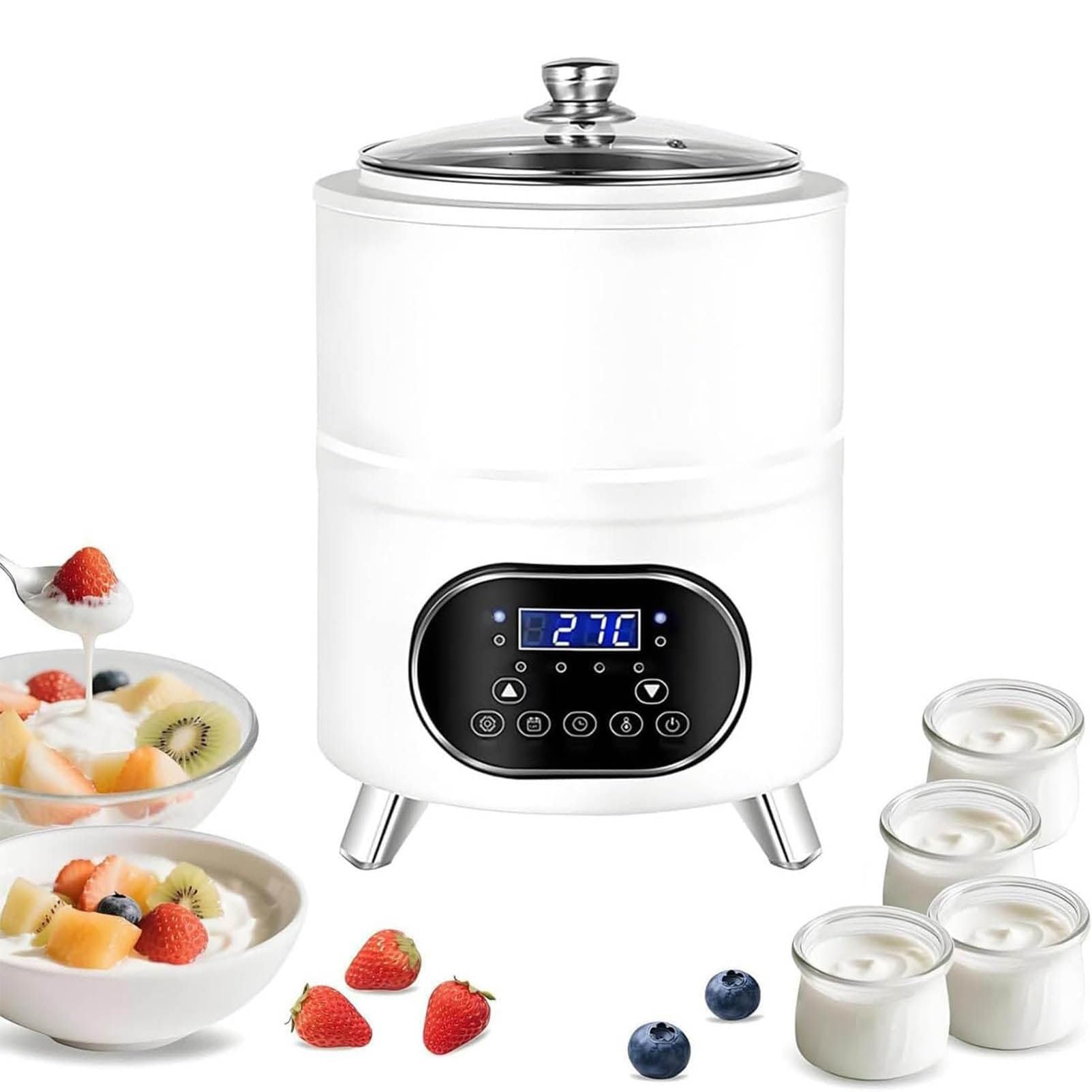LJLYYDS Commercial Yogurt Maker Machine, Automatic Fermenter with LCD Display & 360° Heating, Stainless Steel for Yogurt, Natto, Rice Wine and Kimchi White-8L