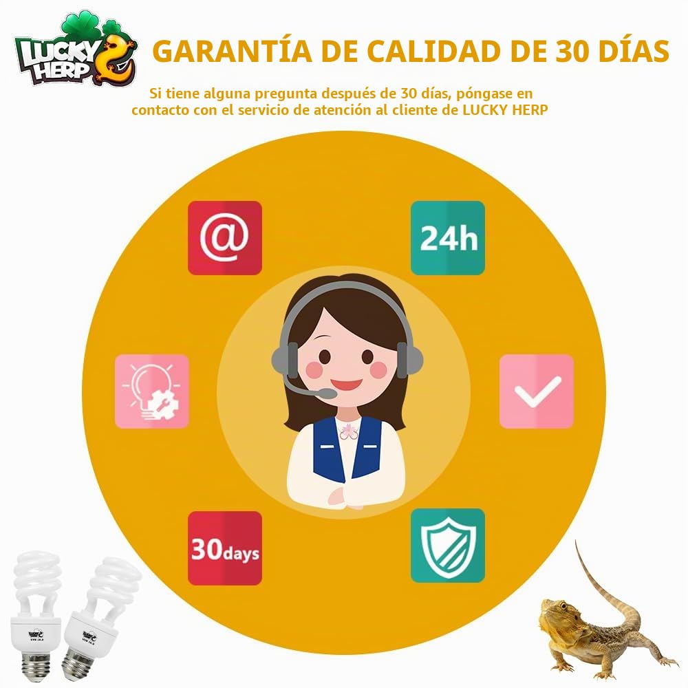 LUCKY HERP lámpara uvb de terrario, reptiles UVA UVB 10.0, E27 compacta para gamones, tortugas, serpientes, lagartos, reptiles y anfibios