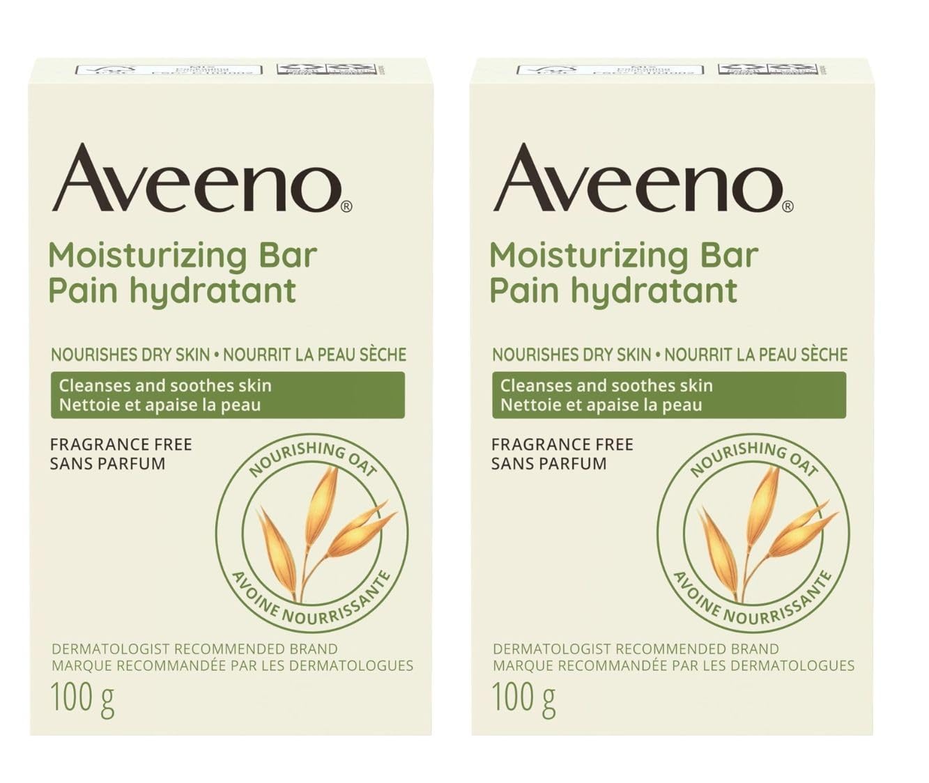 Aveeno Moisturizing Bar with Natural Colloidal Oatmeal for Dry Skin, Fragrance Free, 3.5 Oz (2 Pack)