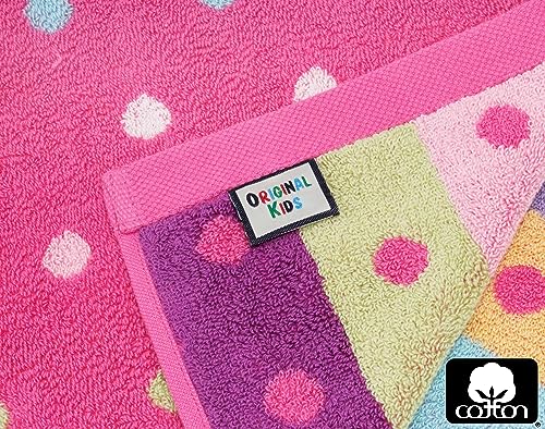 Image of ORIGINAL KIDS 6 Piece Towel Set - Bath Time Sugar & Spice - 2 Towels, 2 Hand Towels, 2 Washcloths - 100% Cotton Jacquard Soft Absorbent Pool Beach Towel Gift - Pink Multicolor