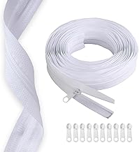 2 Pcs Zipper Zipper By The Metre with Sliders 3.3cm x 20m Nylon Zipper with 40 Sliders for Sewing and Craft for Clothes, Bags, Bed Linen (White)