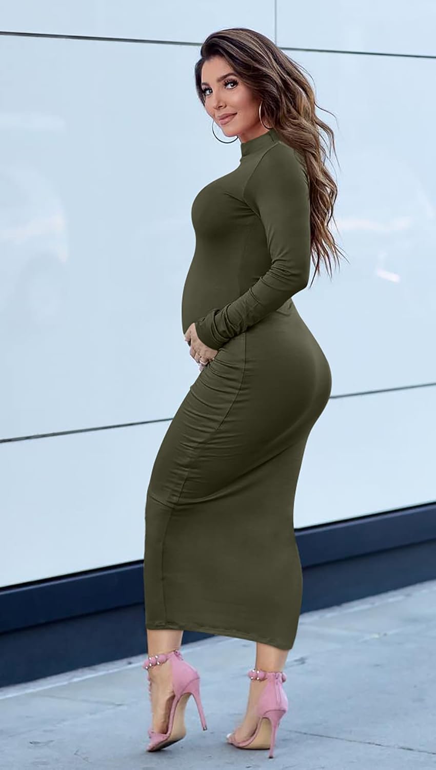 GOBLES Women's Elegant High Neck Long Sleeve Bodycon Midi Party Long Dress - Image 8