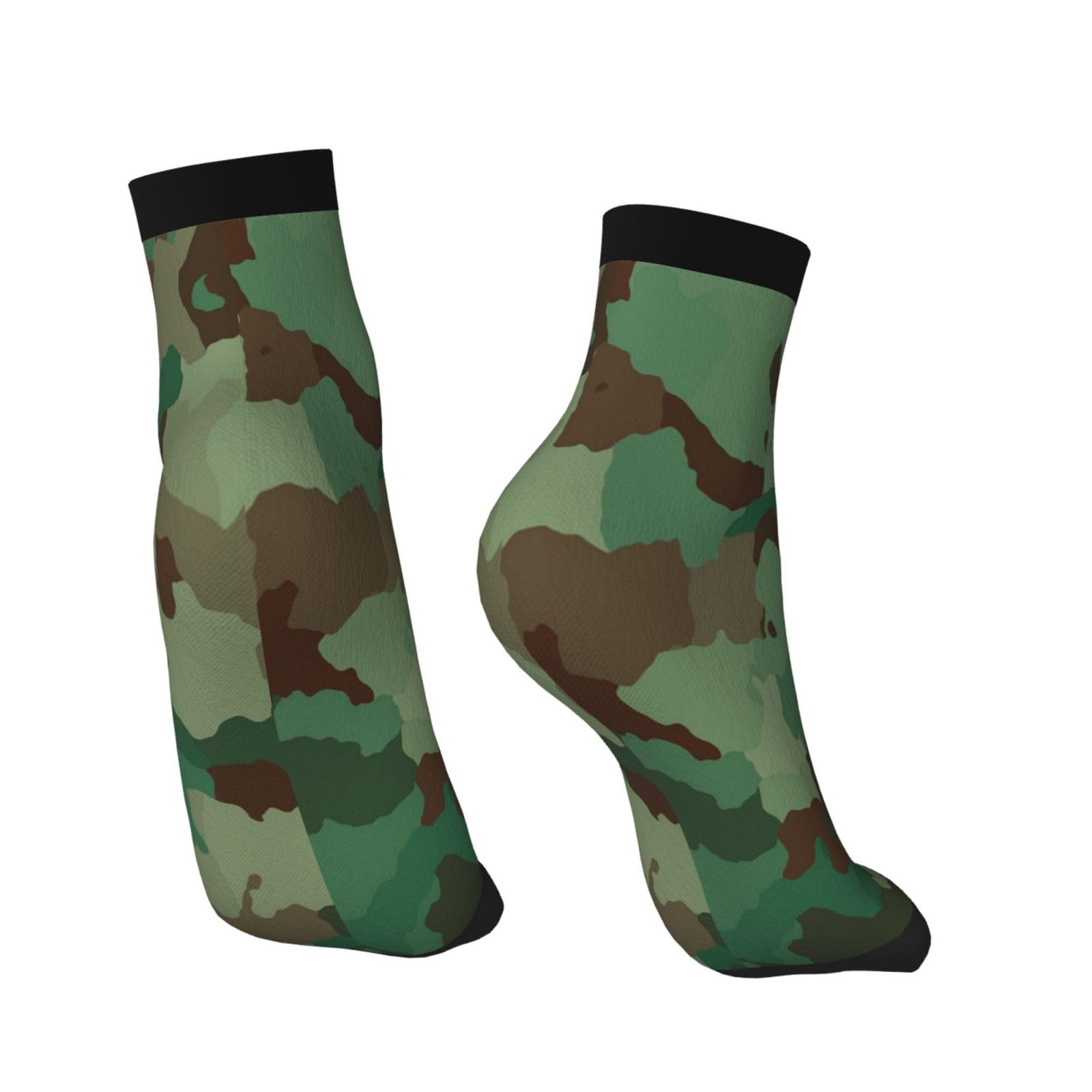 Men'S Women'S Green Army Camouflage Athletic Cushion Quarter Ankle Socks