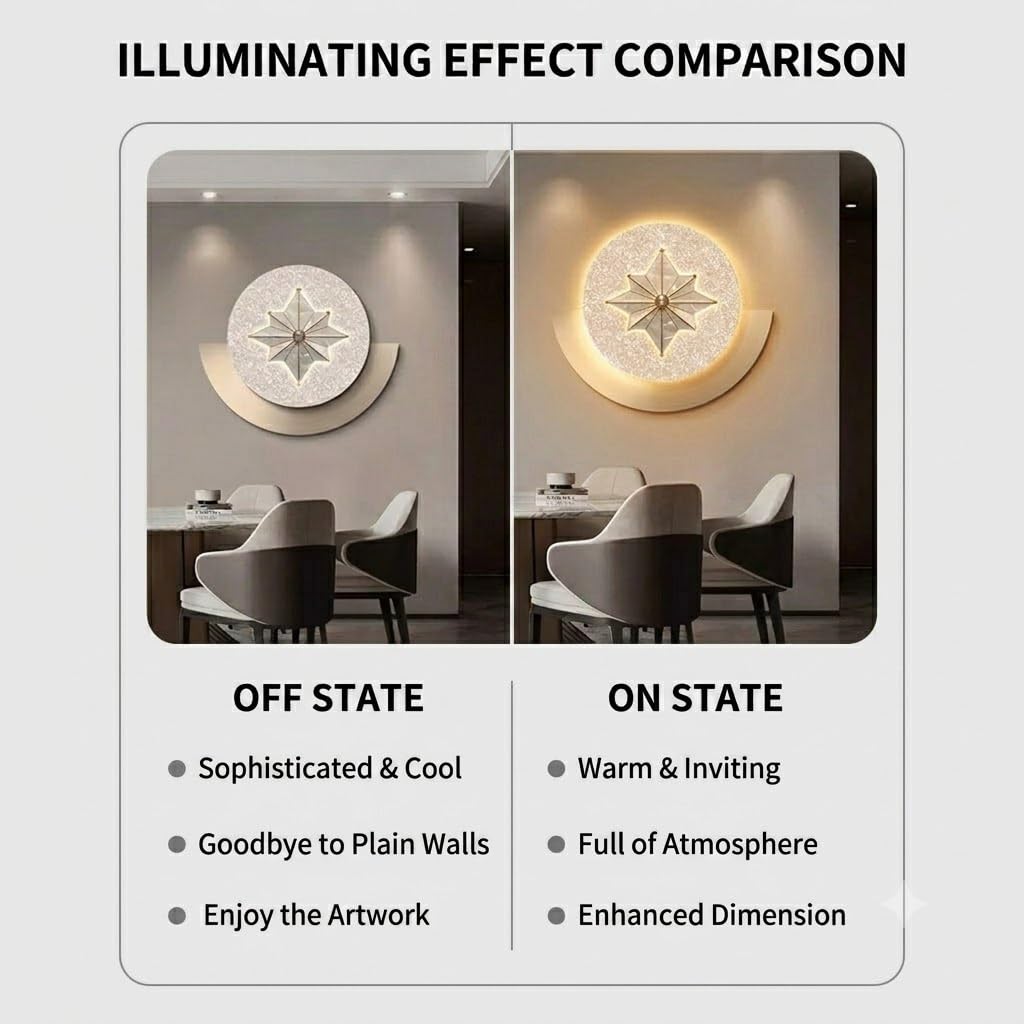 IRHIGBGX Decorazione Murale LED con Luce, Scultura da Parete 3D Moderna, | Quadro Murale Luminoso Design, Grande Decorazione Rotonda con Illuminazione d'Ambiente per Soggiorno Camera Ufficio