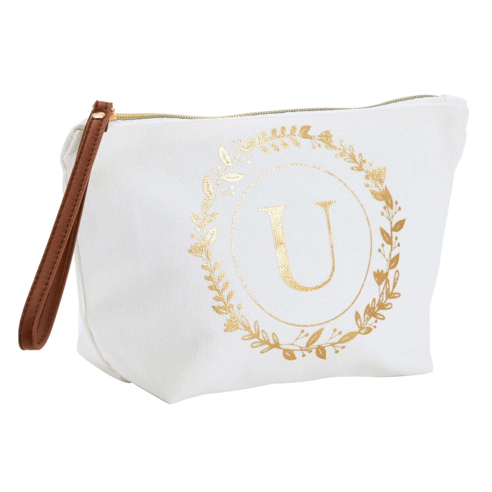 Glamlily Canvas Cosmetic Bag - Personalized U Makeup Pouch - Canvas Travel Makeup Bag - Multi-Use Pencil Case - Initial U, White, 10 x 3 x 6 in