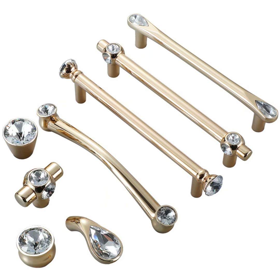 Set Mit 6 Türknöpfen für Küche Und Schrank Türgriffe Im Europäischen Stil Aus Zinklegierung Mit Kristallglasknauf für Schlafzimmertüren Und Schubladen (Lochabstand 128 mm)