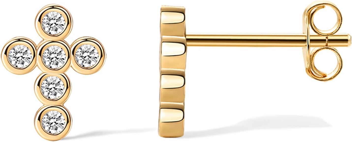 PAVOI 14K Gold Plated Cross Necklace and Earring Set for Women | Cubic Zirconia Religious Faith Jewelry Pack with Pendant Necklace and Stud Earrings - Image 3