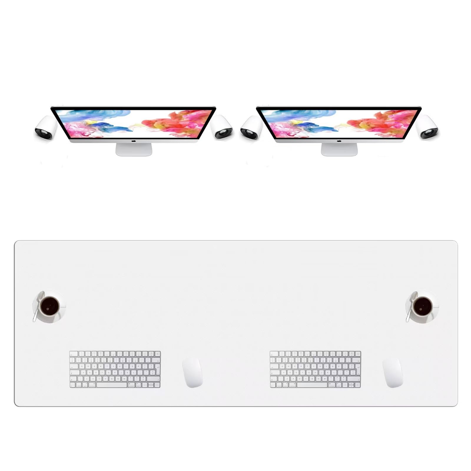 LL-COEUR Extra Large PU Leather Desk Mat Large Mouse Pad XXL Waterproof Table Mat Office Laptop Writing Pad (63 x 23.6 inch, White)