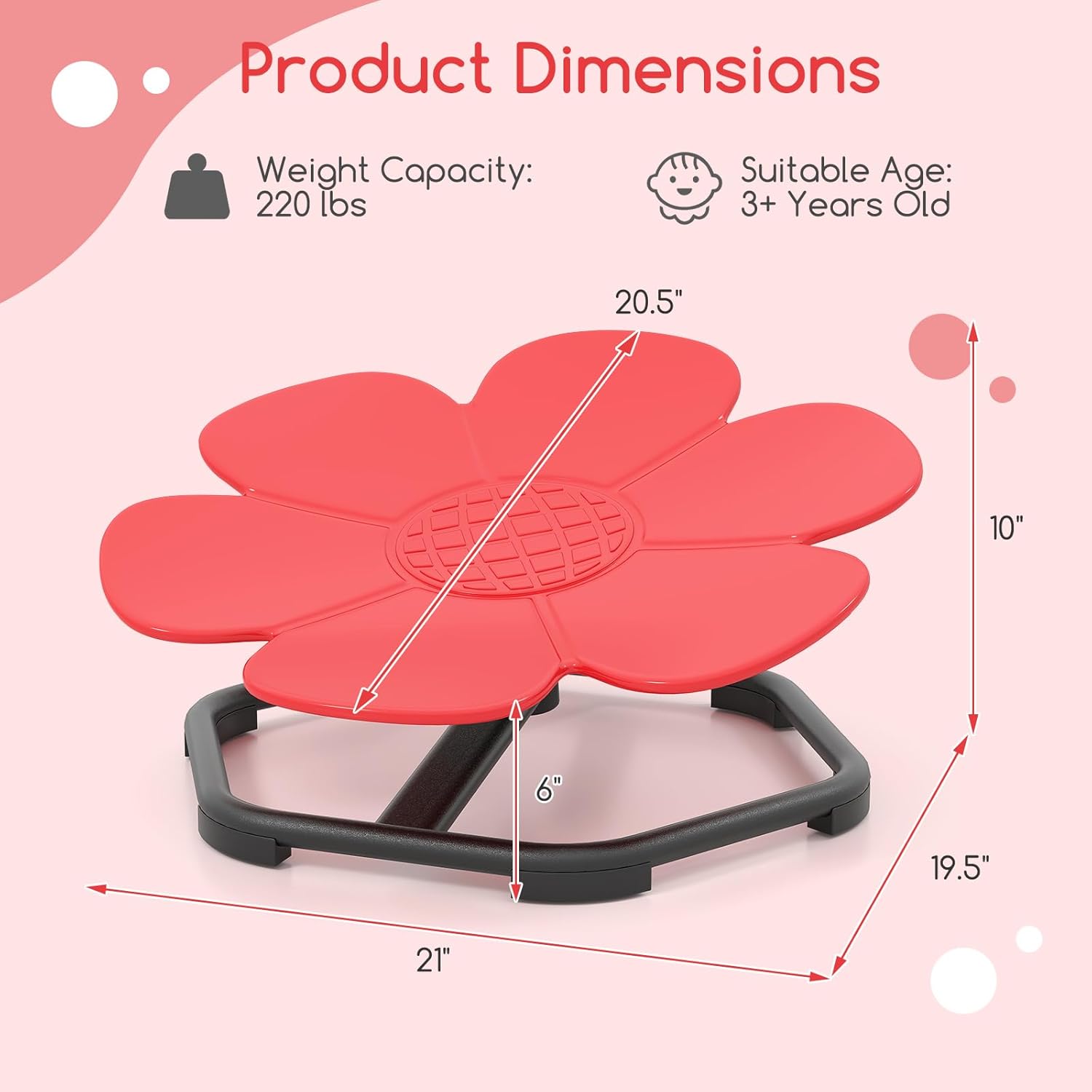 Costzon Sensory Chair, 360° Sit & Swivel Autistic Children Sensory Toy w/Non-Slip Metal Base for Training Body Coordination and Indoor Outdoor Use, Spinning Chair for Autistic Kids (Red,Petal)