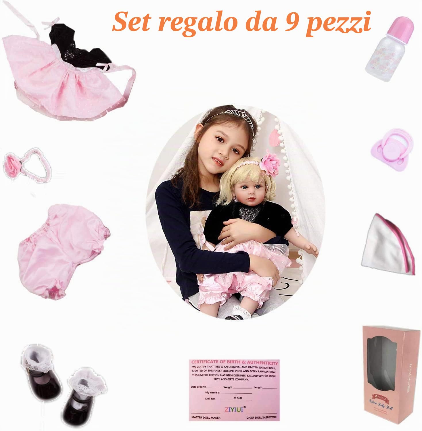 ZIYIUI Bebe Reborn 24 pollici 60 cm vinile di silicone morbido bambola Reborn fatto a mano bebe Reborn ragazza regalo di giocattoli per ragazzo, ragazza, regalo di Natale(bambola Reborn Girl 60 cm)