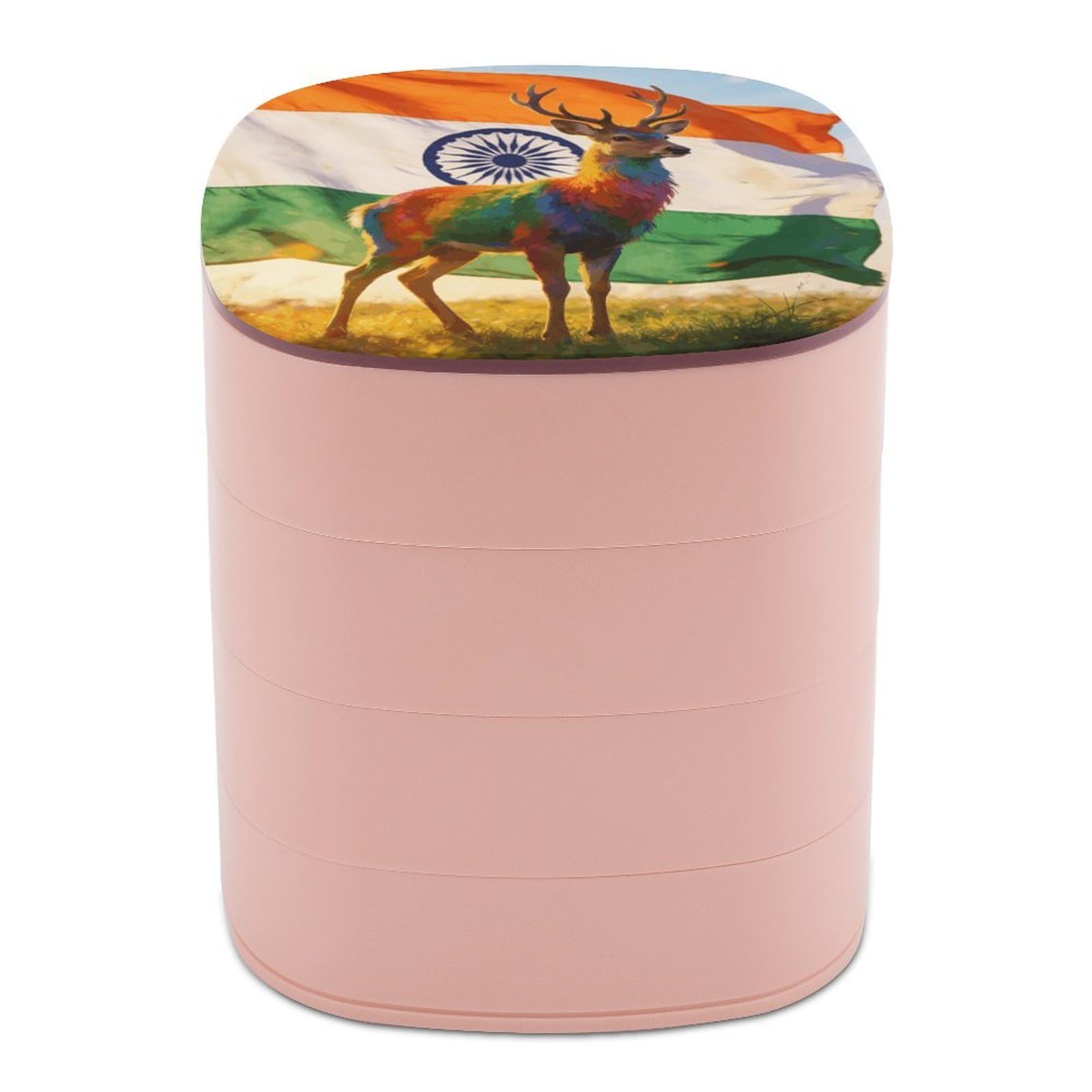 LZQPOEAS Colorful Deer And National Flag Jewelry Box Women Jewelry Organizer Travel Jewelry Case Cute Necklace Ring Storage Organizer 4-Layer Rotating Jewelry Tray Case with Mirror for Bracelets