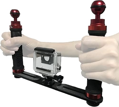 Miniatura 4 de Soporte estabilizador de soporte de mano subacuático de aleación de aluminio Bandeja de soporte de luz de buceo con dos asas de bola de 1 pulgada