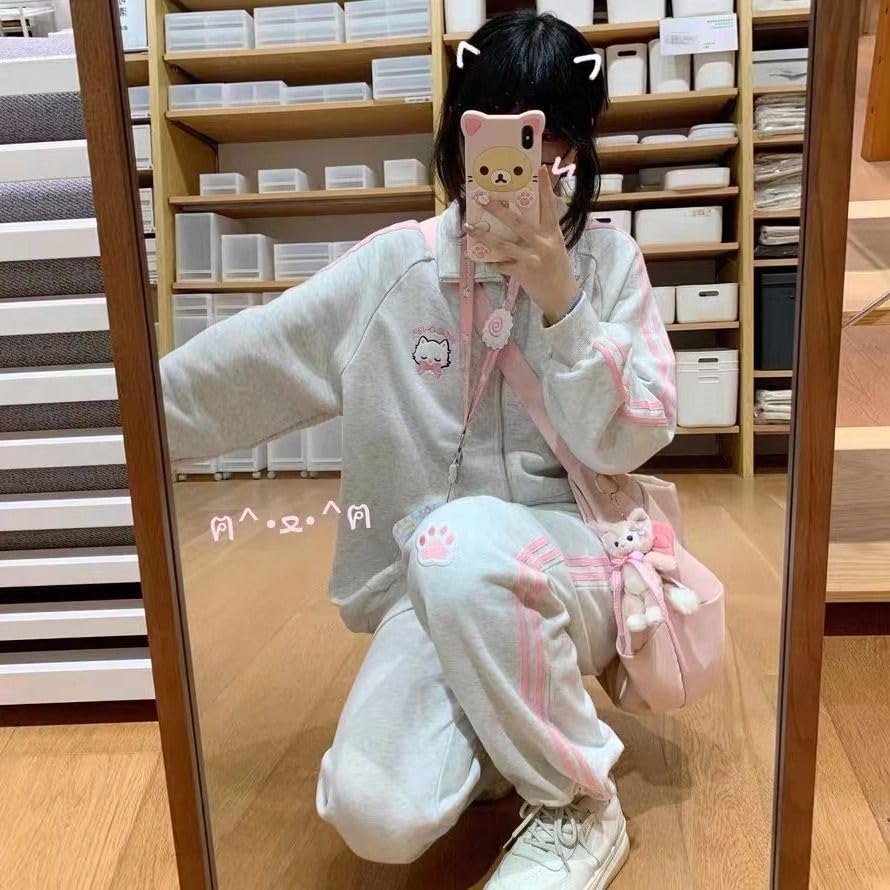 ZITEZHGO Kawaii Cat Kitty Zip Up Hoodie Coat Jacket Girl Teen Women Long Sleeve Japanese Top Clothes3
