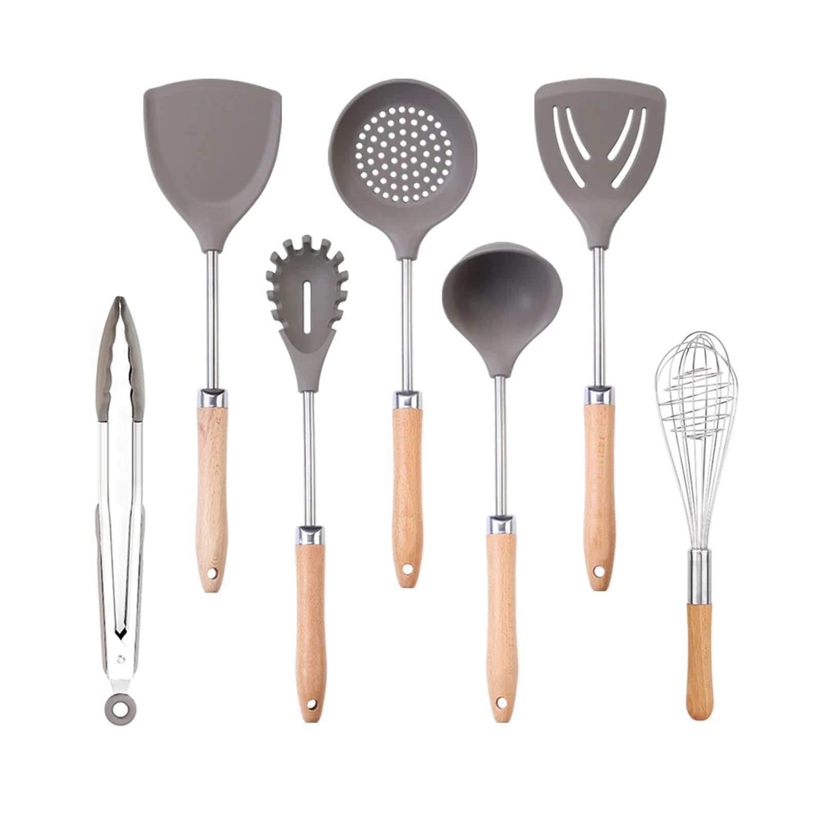 Küchenhelfer-Set aus Silikon mit Holzgriff, hitzebeständige Pfannenwender und Löffel(K05)