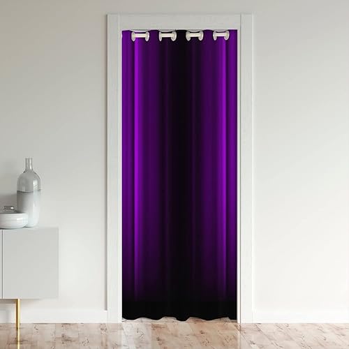Cortina de puerta de color morado y negro degradado, cortina de cubierta de puerta, arte moderno, bloqueo de calor, blackout con aislamiento