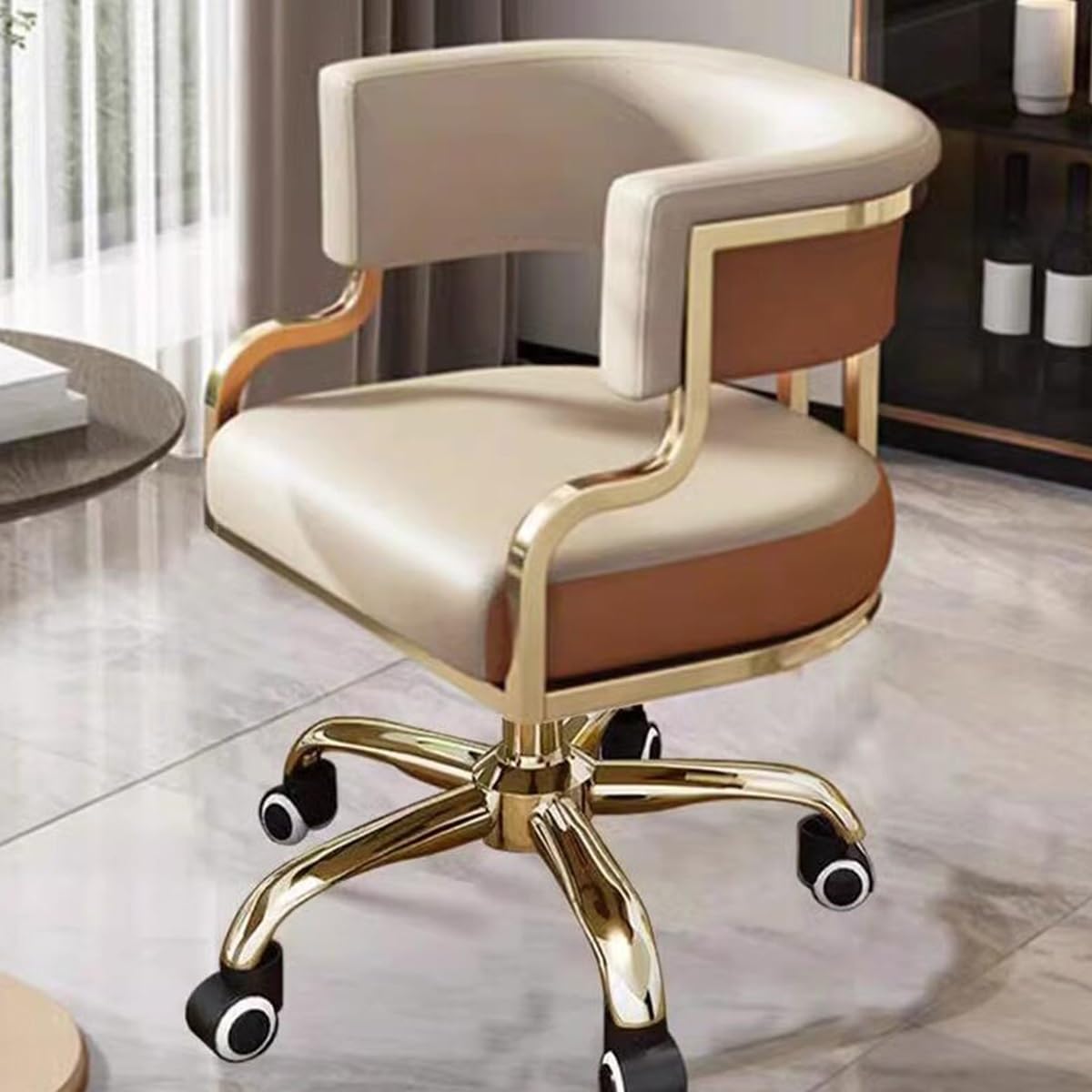 HTTGDGDH Ergonomic Executive Office Chair - Pu Leather Recliner Adjustable Height 360° Swivel Padded Backrest Stylish Makeup Chair For Home & Office Use,Orange a