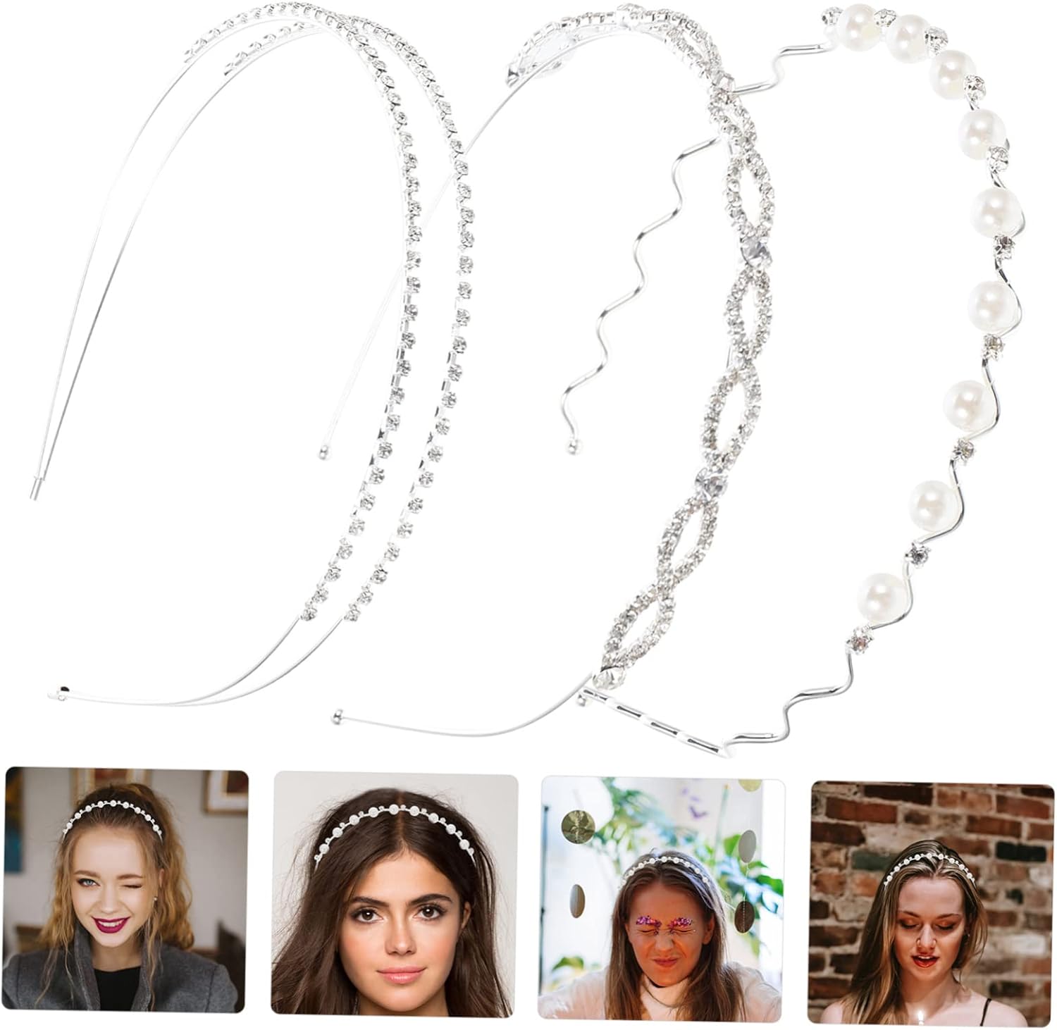 6個 ラインストーン パール ヘッドバンド ヘアタイ ヘアアクセサリー ガールズ フラワーガール ヘアアクセサリー ウェディング 花