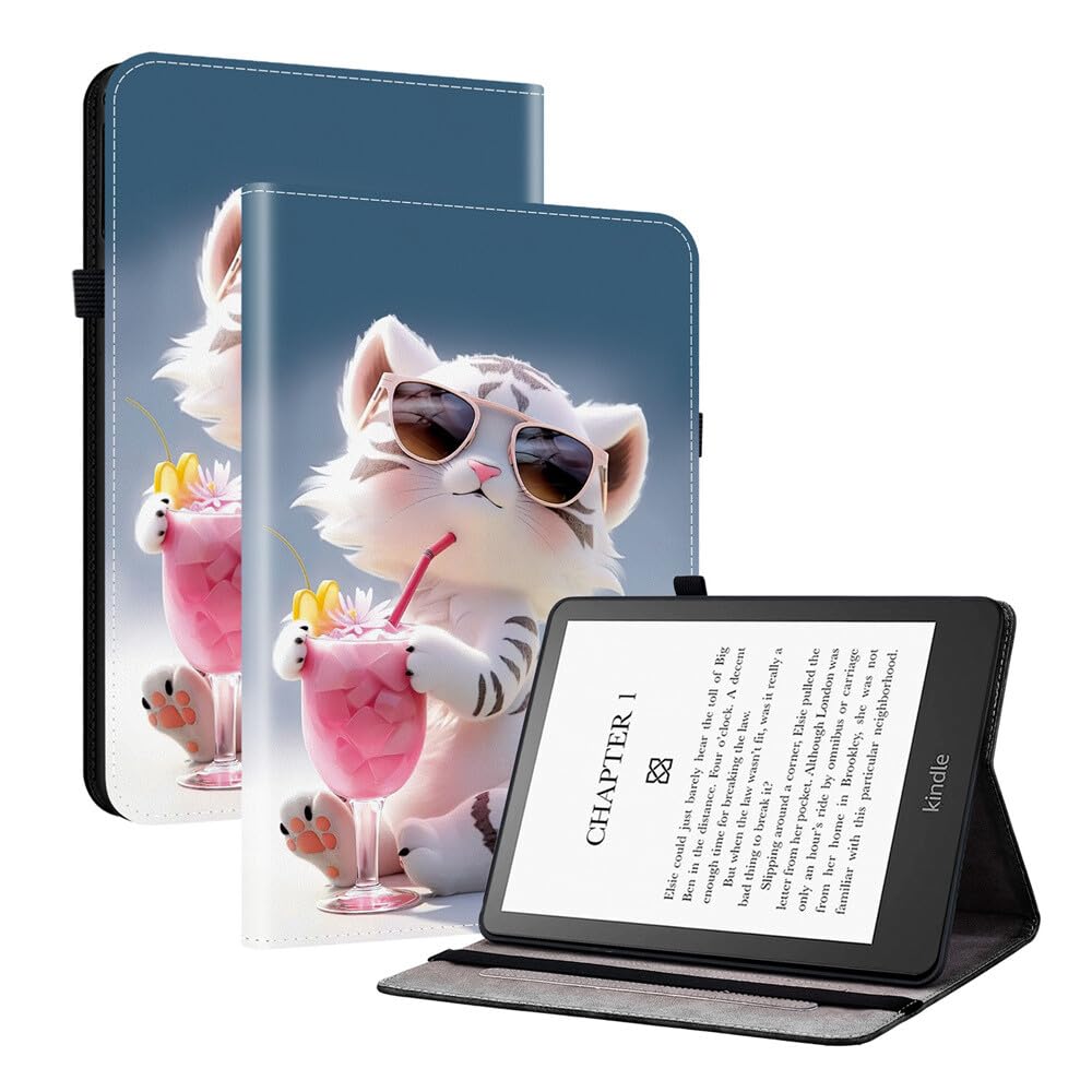 compatibile per Kindle Paperwhite (12a generazione) 2024 release (modello: Cartoon Tiger) custodia posteriore in pelle