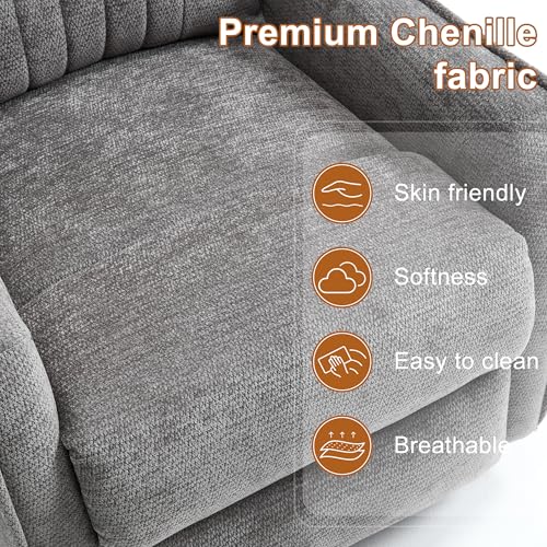 Image of Manual Swivel Rocker Recliner Chair for Adults, Overstuffed Reclining Glider Chair for Nursing with Vibration Massage & Heat, Living Room Rocking Recliner 2-Stage backrest, Chenille Fabric Dark Gray