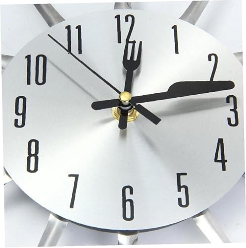 Miniatura 6 de Reloj de pared de estilo moderno con cuchara de tenedor de acero inoxidable silencioso para cocina, restaurante, decoración del hogar, 1 ud