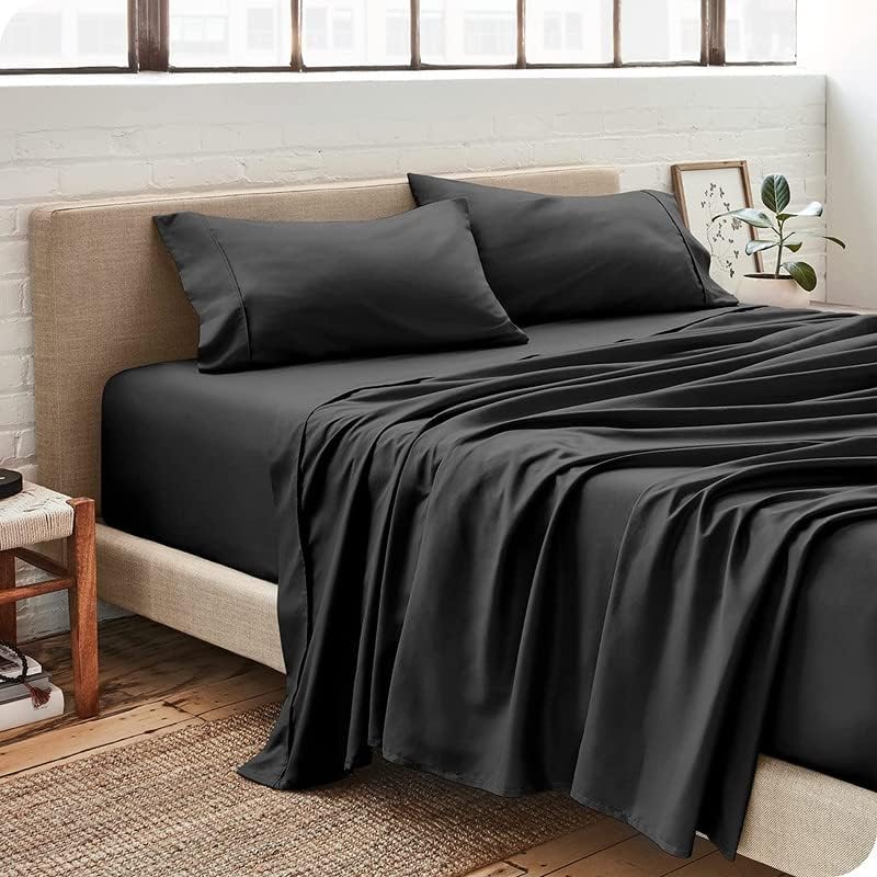 Image of Bed Sheet Queen Size Cotton - Pure Egyptian Cotton Queen Size BedSheet with Pillow Cover - Solid Charcoal 600 Thread Count - Stain Resistant, Skin Friendly, Organic Cotton