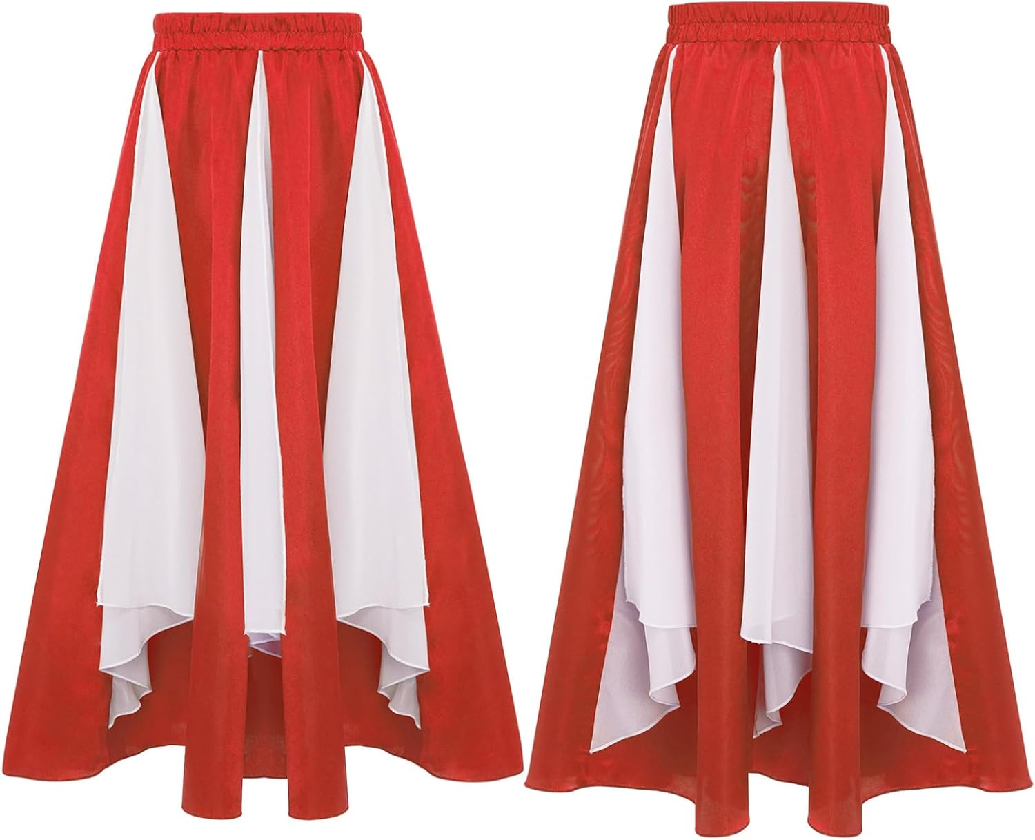 FEESHOW Kids Girls Ballet Modern Praise Lyrical Dance Skirts Elastic Waist Color Block Flowy Long Flamenco Dance Skirts