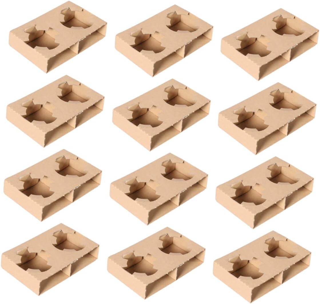 Homoyoyo 50Pcs Paper Drink Holder Tray Corrugated Cup Carrier for Takeout for Juices Milkshakes Convenient Dual Cup Transport for Shops Cafes