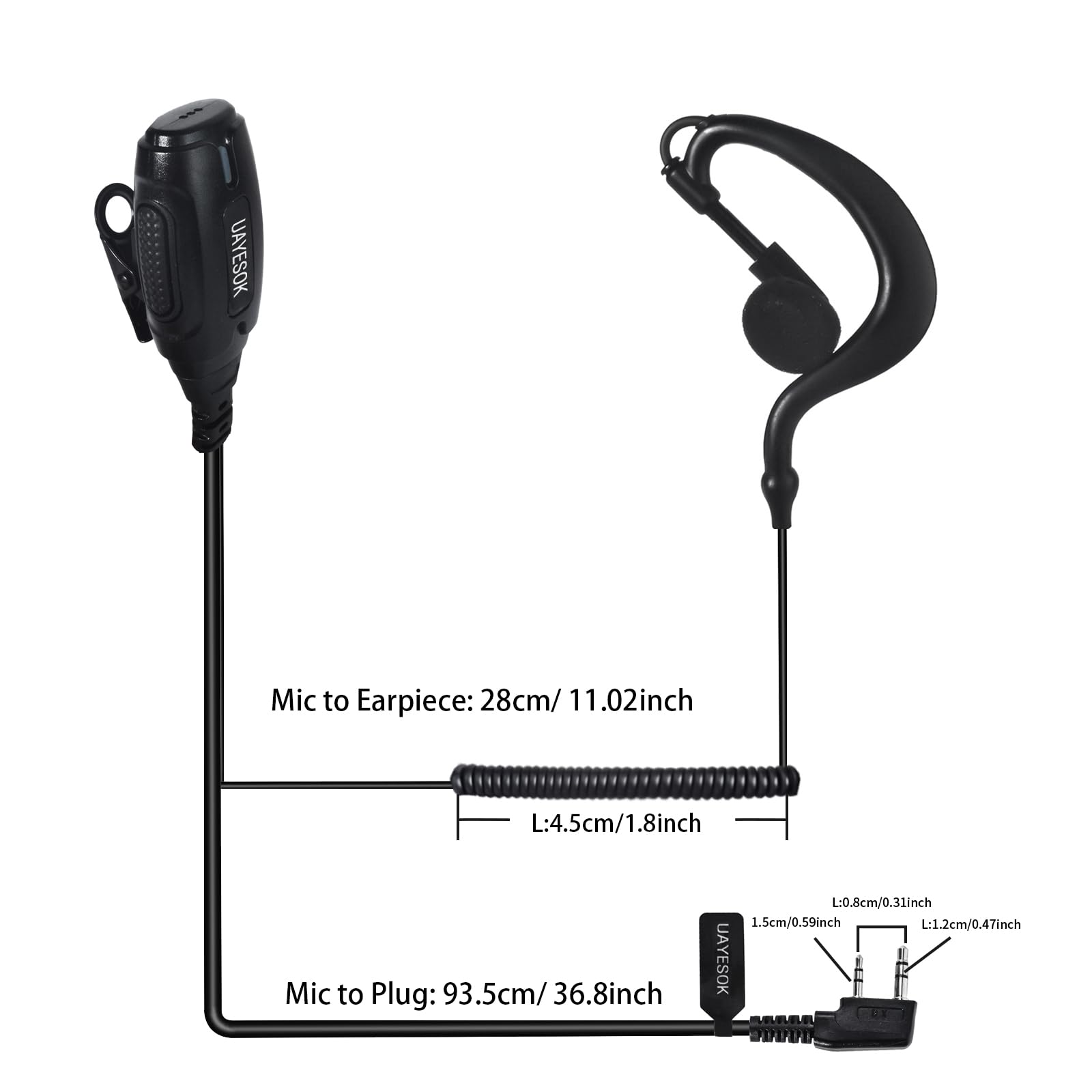 UAYESOK Cuffie radio a 2 pin, tipo G con microfono PTT e tappi per le orecchie, compatibili con Baofeng UV5R 888s UV-82 Kenwood RT24 RT27 eSynic QuanSheng Walkie Talkie (2 pezzi)