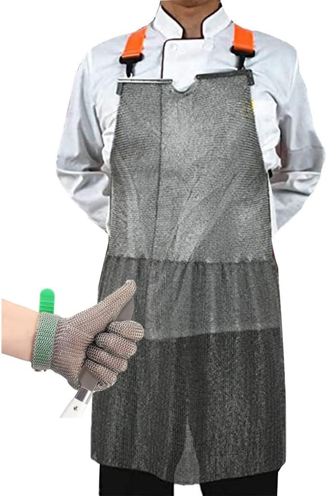 Cut-Proof Apron with Level 5 Cut-Proof Gloves. Safety Work Apron with Adjustable Shoulder Straps, Metal Apron (Color : Gloves-M, Size : 75x80cm)
