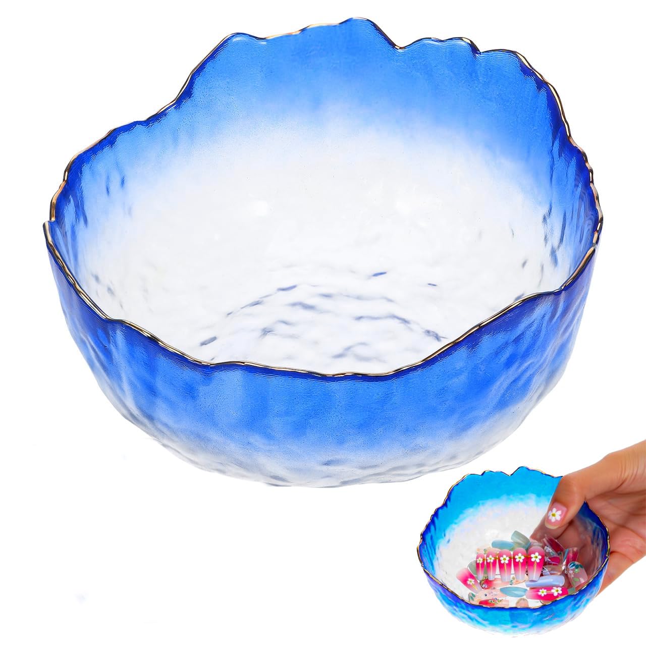 Nail Polish Remover Bowl Manicure Care Soak Tray, Glass Nail Soaking Bowl Wash Soaker Glass Supplies for Nail Treatment Polish Removal (Blue)