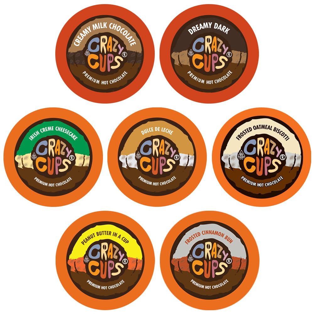 (Best use by 09/11/26) Crazy Cups Premium Hot Chocolate Single Serve Cups for Keurig K Cup Brewers, Variety Pack Sampler, 30 count