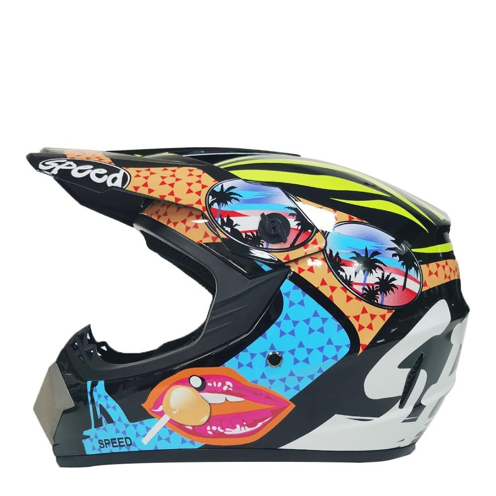 Unisex Sport Estremi Casco da Motocross, Ragazzi Bambini Integrale MTB Fuori Strada ATV Scooter Moto Caschi, Discesa Enduro Corsa BMX Dirt Bike Casco, con Occhiali Guanti Maschera
