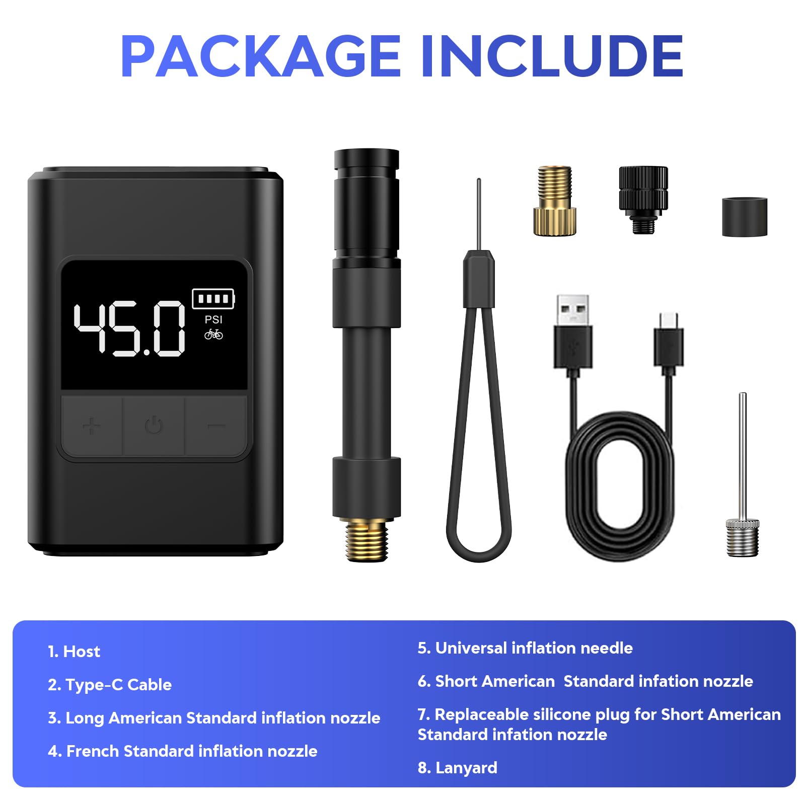 Mini Bomba para Bicicleta, 120 PSI Bomba para Bicicleta eléctrica, Bomba portátil para Bicicleta con válvula Presta y Schrader para Bicicletas de Carretera, Bike montaña, Bike urbanas