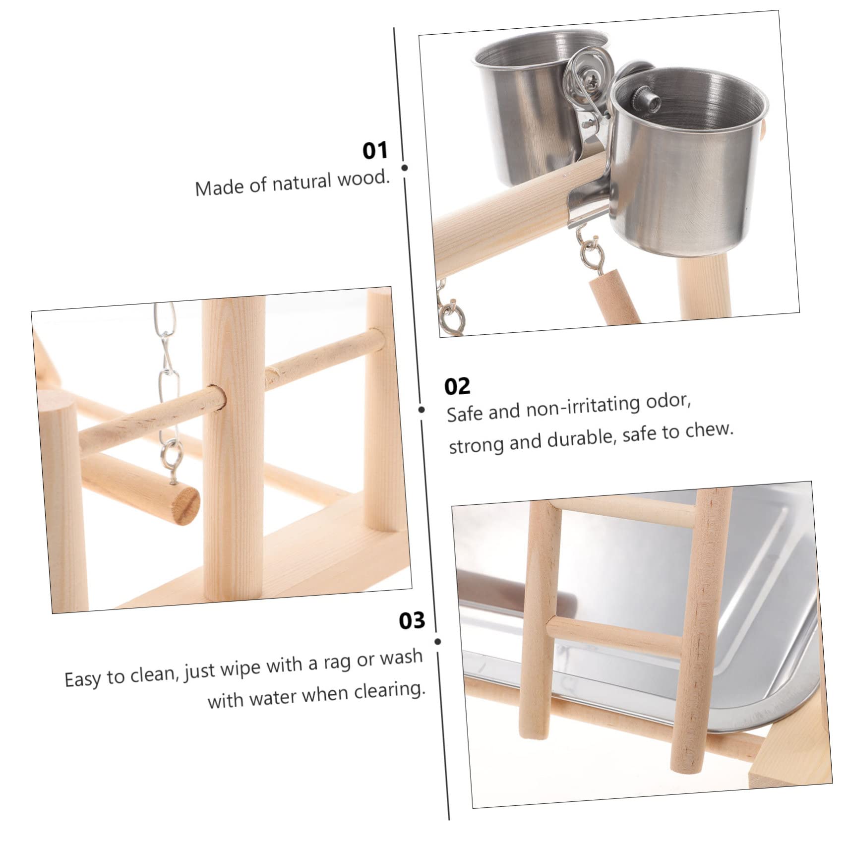 COLLBATH 1set Stand Per Uccelli Legno Naturale Palestra Per Pappagalli e Cockatiel Gioco Interattivo Da Tavolo Centro Attività Per Pet Allenamento e Divertimento Per Uccelli Struttura