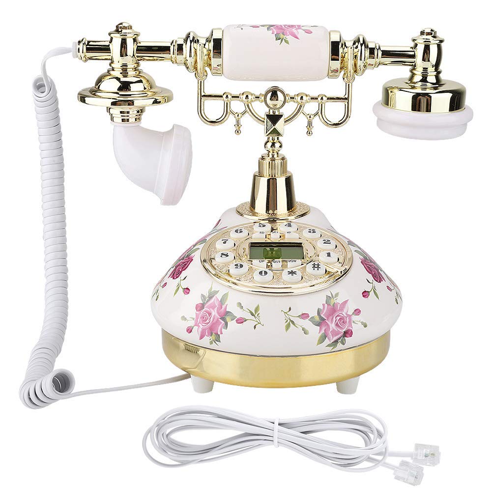 Téléphone Fixe Retro Téléphone Filaire Antique, Téléphone Rétro Classique en Céramique à L'ancienne avec Cadran à Bouton-Poussoir Téléphone Filaire de Bureau avec écran LCD pour Décoratio