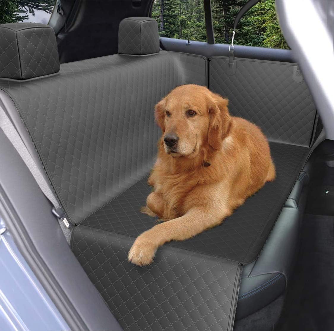 Dog Back Seat Cover Protector - Black Waterproof ScratchProof Non-Slip Durable Hammock, Backseat & Head Restraints Protection Against…