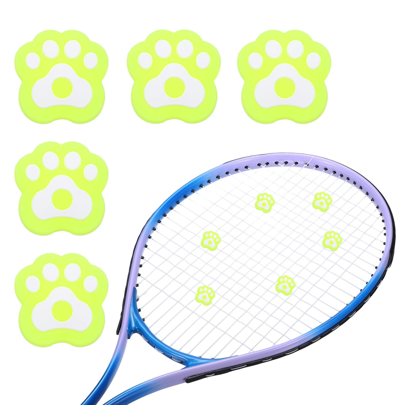 YELARXI Tennis Racket Dampener, Cute Vibration Dampener Shock Absorber Funny Tennis Soft Silicone Accessory 5Pcs & F Yellow White Cat Paw-Fitting for (Practice/Training/Game/Match/Club) โ image 1