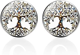 Men's Cufflinks,Personalised Cufflinks,1 Pair Tree of Life Cufflinks for Men Cufflinks Set Cufflinks Wedding Life Tree Suit Shirt Cuff Links Men Accessories-Style 6,Brown (Color : Silver)