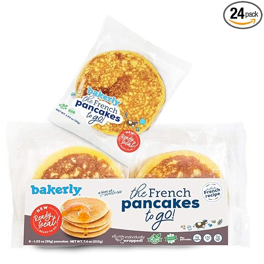 bakerly French Pancakes To Go! Non GMO, Free from Artificial Flavors & Colors, Pack of 4, 6-Count (24 Total Pancakes)